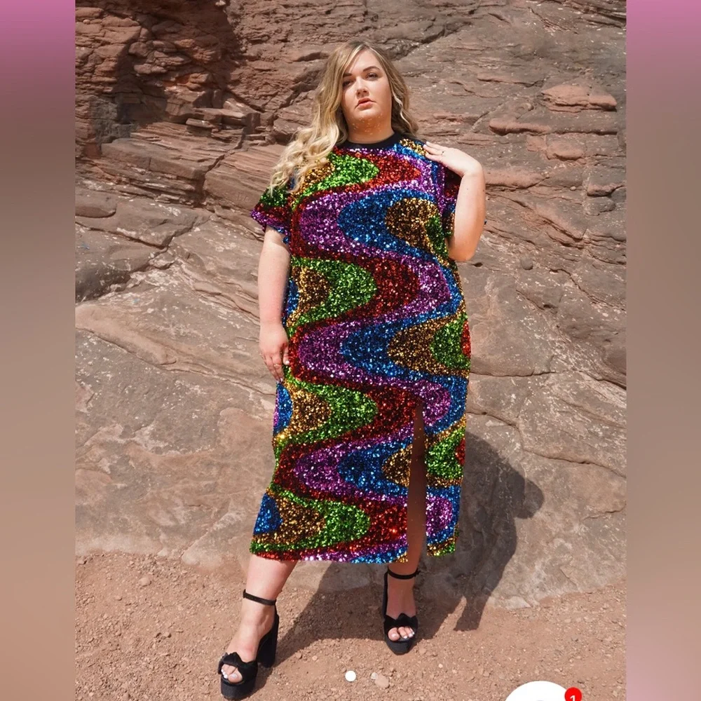 Rainbow Carnival Sequin Midi Dress - Picture 3 of 4